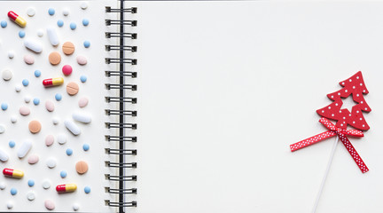 Pills and christmas greeting card