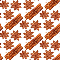 cinnamon and anise seamless pattern