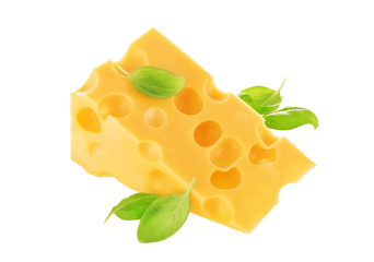 Swiss cheese isolated on a white background.