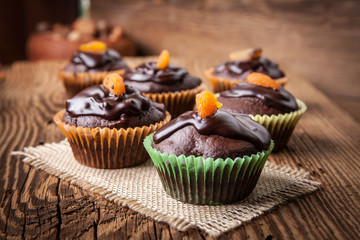 Freshly baked chocolate muffins.