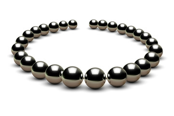 Shiny realistic Black Pearl necklace on white background, vector illustration, isolated
