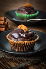Freshly baked chocolate muffins.