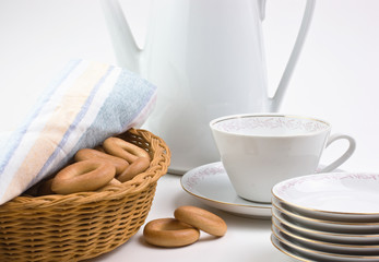 tea set and bagels