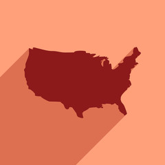 flat icon with long shadow map of America