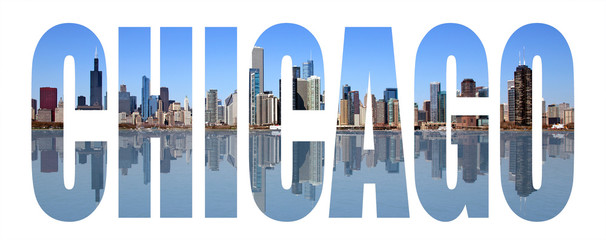 Chicago skyline letters - obrazy, fototapety, plakaty