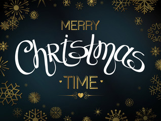 Merry Christmas lettering design with snowflakes. Text for holiday design. Vector illustration EPS 10