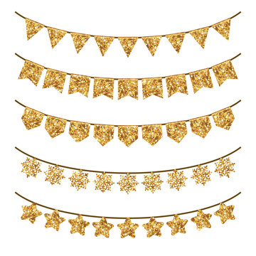 Gold Holiday Garland Decorations Isolated On White