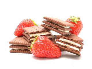 delicious biscuits with cream and strawberry