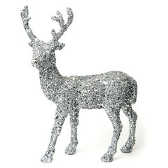 decorative silver reindeer with sequins on a white background