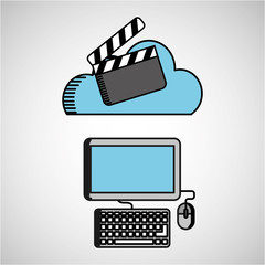 drawing computer cloud clapper design vector illustration