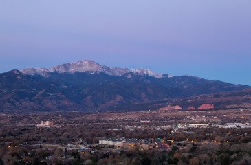 Fototapeta na wymiar Pre Dawn shot of Pikes Peak and Colorado Springs, Colorado
