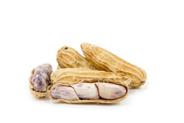 Close up steamed peanuts on white background