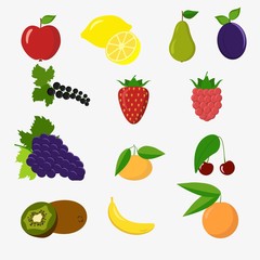 Set of colorful cartoon fruit icons
