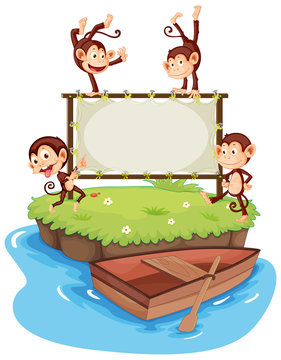 Frame template with monkeys on island
