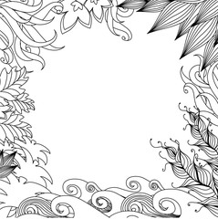 Doodle nature frame. Monochrome design style