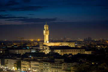 Fototapeta na wymiar The Palazzo Vecchio and the city of Florence at night – viewed