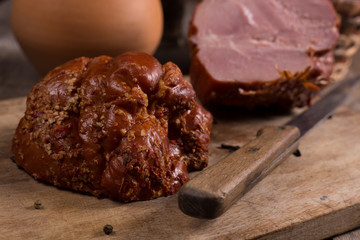 smoked ham on kitchen table