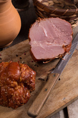 smoked ham on kitchen table