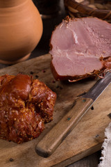 smoked ham on kitchen table