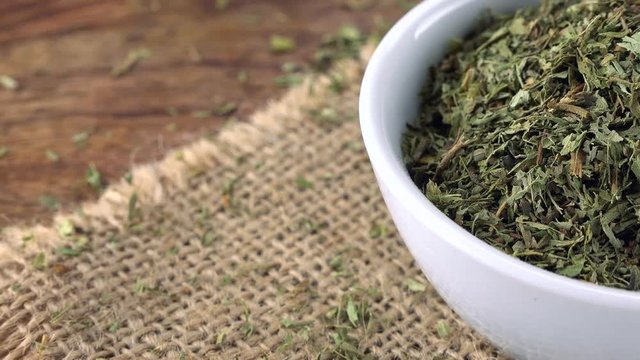 Rotating dried Stevia leaves (seamless loopable; 4k)