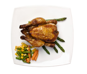 dish of fried chicken with vegetables