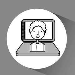 drawing computer boy character vector illustration eps 10