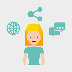 girl blonde user laptop global sharing vector illustration eps 10