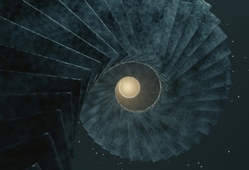 Spiral stair in space to the light 3d illustration