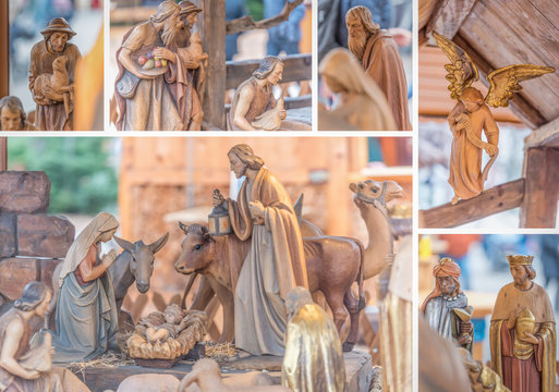 Weihnachtsgeschichte, Krippenfiguren, Collage