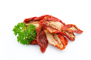 Dried tomatoes isolated on white background.