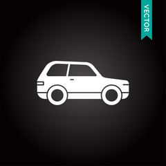 Car Icon Vector White on Black