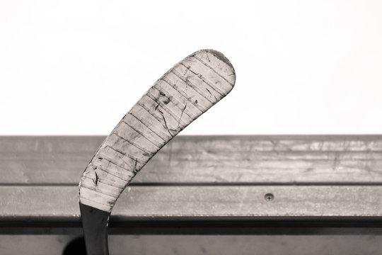 Black and white picture of hockey stick blades