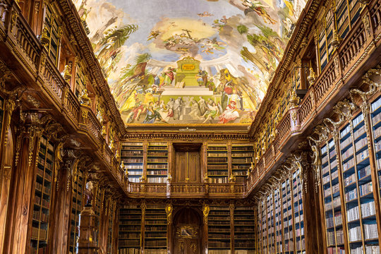 Big Philosophical room of the historic library in the old building of Strahov monaster, Prague, Czech Republic