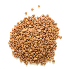 heap of grains of buckwheat on a white background