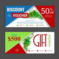 Gift voucher template. Can be use for shopping cards, discount coupon, banner, discount card , web design and other. Vector illustration. Happy New Year and Merry Christmas design