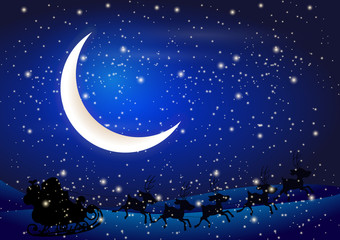 Plakat Santa Claus and Christmas night landscape