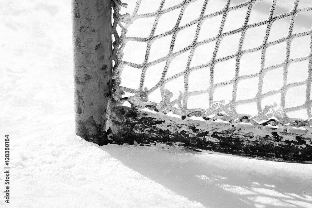 Wall mural goal post and net - macro - shallow depth of field - black and white