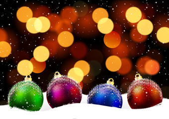 Christmas balls in the snow on a background bokeh