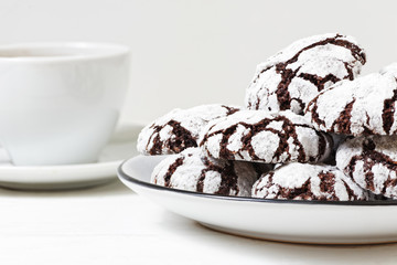 Homemade chocolate crinkles cookies powdered sugar