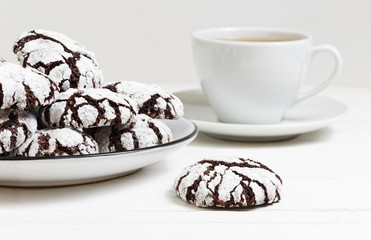 Homemade chocolate crinkles cookies powdered sugar