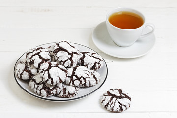 Homemade chocolate crinkles cookies powdered sugar