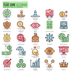 Thin line marketing and finance icons