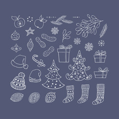 Collection of Christmas and New Year hand drawn clipart