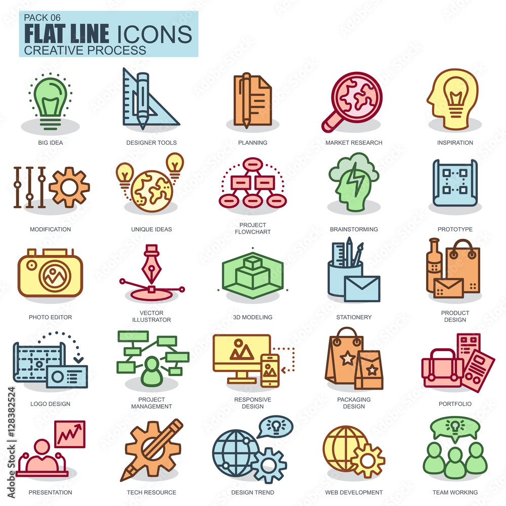 Poster thin line creative process and project workflow icons