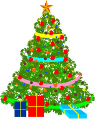 Vector illustration of decorated Christmas tree.