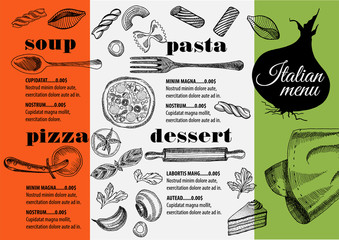 Menu italian restaurant, food template placemat.