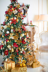 happy new year, decorated tree, toys, gifts, beautiful room