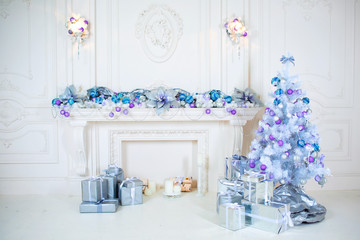 happy new year, decorated tree, toys, gifts, beautiful room