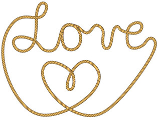 Illustration of an infinite rope forming the word love and the shape of a heart
