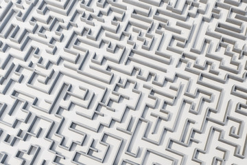 3d illustration cocrete labyrinth, complex problem solving concept